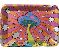 a colorful tray with a mushroom on it