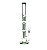 a green glass bong with a white background